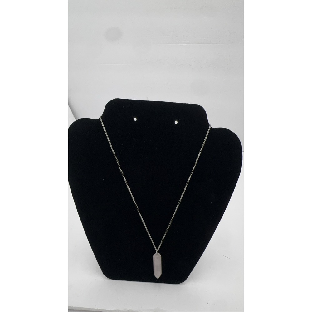 Silver toned Pale Pink Quartz Hexagon Pendant Necklace 18" with pendant 16"wo